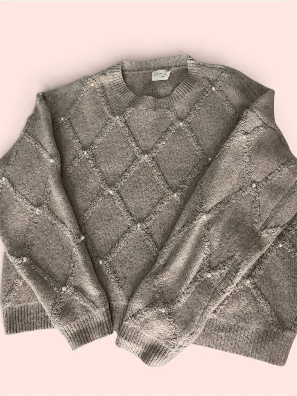 Cozy Taupe Diamond Knit Sweater